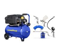 Goodyear - Compresseur et pistolet à peinture 24 litres 230 V - 50 Hz. Compresseur sans huile avec kit d'air Capacité d'aspiration de 107 litres/minute. 1 450 tr/min. Pression nominale 6 bars. 73 db