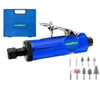 Goodyear - Meuleuse pneumatique droite, avec adaptateur pour compresseur, professionnelle 22 000 tr/min 1/4” y 1/8”, en alliage d'aluminium, kit: 10 pierres à affûter, 2 mandrins et accessoires