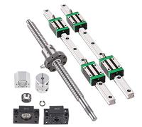GooEquip Guide linéaire HGR20 500 mm rail linéaire avec 4 blocs coulissants + 1 vis à billes SFU1605 500 mm avec écrou à billes, support BF12/BK12, DSG16H, embrayage pour imprimante 3D CNC machine