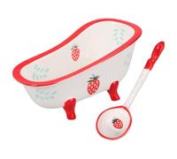 GOOHOCHY Bol à Dessert Design Portable avec Cuillère en Céramique 200ml et Finition Soignée, Forme Baignoire Créative pour Maison ou Boutique de Desserts