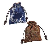 GOOHOCHY Sachets de Fête en Satin Tissé pour Rangement Bijoux et Snacks Lot de 2 Style Chinois Cordon Coulissant, Paquet Portables Élégants Gain de Place pour Voyage