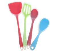 GOOHOCHY Set D'ustensiles Cuisine en Silicone Couleur Aléatoire Facile à Nettoyer pour Usage Quotidien 4 Pièces Louche à Soupe, Cuillère à Trous, Spatule Résistante la