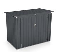 GOPLUS 1,51m² Abris de Jardin en Métal Galvanisé Extérieur, Cache Poubelle, Résistant aux Intempérie,Couvercle Relevable, 2 Portes Verrouillable, Structure Renforcée, 1,97m³,172x100x129cm (Gris)