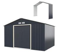 GOPLUS 10,85 Abri de Jardin Métal avec Kit d’Extension, 330 x 255 x 210 cm, Cabine de Jardin Extérieur Portes Coulissantes, Gris