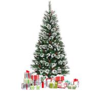 GOPLUS 180CM Sapin de Noël Artificiel Enneigé avec Baies Rouges (Vert) | Arbre de Noël Auto-Ouvert avec Branches en PVC et Aiguilles de Pin, Base en Fer, pour Fête de Noël