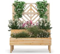 GOPLUS 2 en 1 Jardinière Surélevée avec Treillis en Bois à 2 Niveaux pour Vigne, Bac à Fleurs avec Trou de Drainage