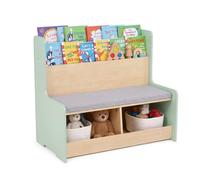GOPLUS 3 en 1 Bibliothèque Enfant avec Banc Coffres a Jouet, Meuble Rangement Enfant en Forme de Grenouille, avec Assise Rembourrée pour Garçons Filles 3+ Ans, 80 x 48 x 74,5 cm (Vert)