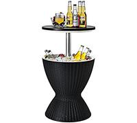 GOPLUS 30L Seau à Glacon pour Champagne Cocktail Boissons Vin, 3 en 1 Seau à Glace avec Bouchon de Vidange, 2 Hauteurs Réglables, Table de Refroidisseur de Glace en PP et Rotin Imité (Noir)