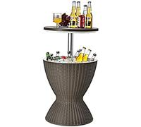 GOPLUS 30L Seau à Glacon pour Champagne Cocktail Boissons Vin, 3 en 1 Seau à Glace avec Bouchon de Vidange, 2 Hauteurs Réglables, Table de Refroidisseur de Glace en PP et Rotin Imité (Marron)