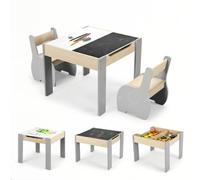 GOPLUS 4 en 1 Table Enfant avec 2 Chaises en Forme d’Éléphant, Gris | Table d’Activité avec Plateau Rabattable à Double Face Tableau Noir/Blanc, Petit Bureau Enfant avec Rangement pour 3-6 Ans
