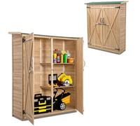 GOPLUS Abri de Jardin à Outils en Bois Sapin 140 x 50 x 162 CM, Toit en Asphalte Incliné, Armoire à Outils avec Portes à Double Verrouillage, Meuble de Rangement avec 2 Étagères pour Patio, Naturel