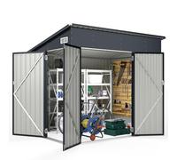 GOPLUS Abri de Jardin en Acier Galvanisé 5,3 M³, 235 x 174 x 197 CM, Cabane de Jardin Exterieur avec 3 Portes, Toit Incliné, Serrure et Clés, Rangement Extérieur avec Gant, pour Cour, Patio et Pelouse