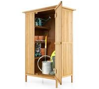 GOPLUS Abri de Jardin en Bois de Sapin, Armoire de Jardin avec Toit Incliné en Asphalte, 3 Étagères, 5 Crochets & Portes Verrouillables, Abris pour Outils Extérieure, pour Terrasses, Balcon, Naturel