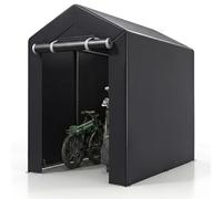 GOPLUS Abri Velo Exterieur pour 2-4 Vélos Étanche 150x92x150CM Jardin | Abri Moto Exterieur en Aluminium, Rideau Enroulable, Porte Zippée, Protection UV, Garage Moto Imperméable, Toit Incliné, Gris