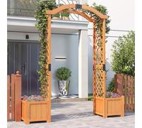 GOPLUS Arche de Jardin avec 2 Jardinières Surélevées 200CM,Jardinières avec Treillis Arqué pour Plantes Grimpantes Fleurs Herbes Légumes Fruits en Bois Massif, Porte Allée Jardin