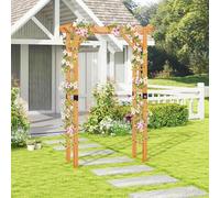 GOPLUS Arche de Jardin en Bois Massif pour Plantes ou Fleurs Grimpantes, Treillis à Rosiers pour Décoration de Fête/Mariage/Cérémonies, pour Entrée,Patio, 140X60X215CM