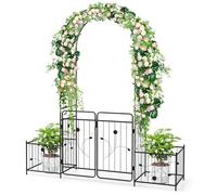 GOPLUS Arche de Jardin Porte en Métal avec 2 Jardinières Latérales, Treillis en Arc avec Portail Verrouillable, pour Plantes Grimpantes, Roses, Vignes, Mariage, Décoration de Cérémonie,202x50x220CM