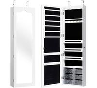 GOPLUS Armoire à Bijoux Mural 120x36,5x11,5CM avec Miroir et Lumière LED, Accrochée à la Porte avec Serrure,Miror