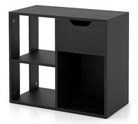 GOPLUS Bibliothèque Basse à 3 Compartiments avec Tiroir, Meuble de Rangement avec 2 Etagères Ouvertes et 1 Tiroir, pour Salon, Chambre, 60x30x53cm, Blanc (Noir)