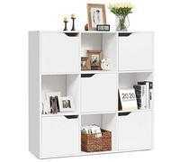 GOPLUS Bibliothèque Blanc 9 Cases, Meuble de Rangement 9 Compartiments 5 Portes, Bibliotheque Etagere Rangement Anti-Basculement pour Bureau, Salon, Chambre, 90 x 29 x 90CM
