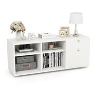 GOPLUS Bibliothèque Meuble de Rangement, avec 2 Tiroirs, 4 Compartiments et Pieds Réglables, Meuble Console TV Moderne, pour Salon, Chambre, Entrée, 108x39x50cm