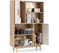 GOPLUS Bibliothèque Meuble de Rangement avec 4 Étagères Ouvertes et 2 Cabinets de Porte 80X24X119,5CM Naturel