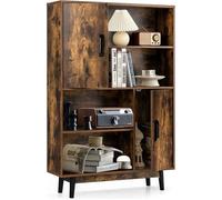 GOPLUS Bibliothèque Meuble de Rangement Industriel avec 4 Étagères Ouvertes et 2 Cabinets de Porte 80X24X119,5CM