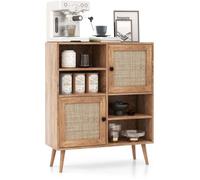 GOPLUS Bibliothèque Moderne avec 2 Portes en Rotin, 80 x 29,5 x 97 cm, Armoire de Rangement de Anti-Basculement, Naturel