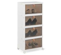GOPLUS Boîte de Rangement avec Couvercle et Poulie, Meuble de Rangement Plastique Pliable avec 4 Bacs, Portes Magnétiques, 4 Roues, pour Salon, Chambre, Bureau