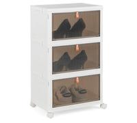 GOPLUS Boite Rangement avec Roues Pivotantes, Caisse Rangement Pliable et Empilable à 3 Niveaux, 21L par Niveaux, Portes Magnétiques, Boucle de Sécurité Latéral, pour Salon, Bureau