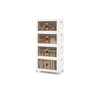 GOPLUS Boite Rangement en Plastique avec roulettes, Organisateur à 4 Niveaux avec 1 Couvercle, Pliable et Empilable, 34L par Niveaux, Caisse de Rangement, 2 Porte Magnétique, pour Salon, Chambre
