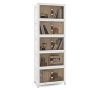 GOPLUS Boite Rangement en Plastique avec roulettes, Organisateur à 5 Niveaux avec 1 Couvercle, Pliable et Empilable, 63L par Niveaux, Caisse de Rangement, 2 Porte Magnétique, pour Salon, Chambre