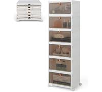 GOPLUS Boîtes de Rangement Empilables Mobile- Lot de 6 Bacs avec Couvercle-Portes Magnétiques-Double Ouverture-38,5x27x123cm