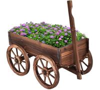 GOPLUS Brouette à Fleurs en Sapin Colonisé avec Poignée réglable et 4 Roues pour patio, jardin, terrasse,120 X 43 X 53,50 CM,Marron