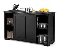 GOPLUS Buffet Commode Bas avec 2 Etagères, Tablette Hauteur Réglable, Vaisselier/Bahut de Cuisine avec Porte Coulissante, Meuble de Rangement en MDF, 106,5 x 33 x 60 CM, Noir