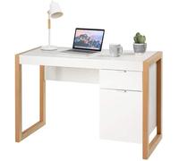 GOPLUS Bureau d'Ordinateur avec 1 Tiroir et 1 Armoire,Bureau Informatique,Station de Travail avec Plateau Large,Style Moderne,Blanc