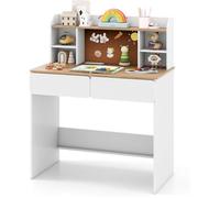 GOPLUS Bureau Enfant avec Tableau en Liège & 2 Tiroirs, Station de Recharge & Étagères Réglables sur 5 Niveaux, 90x48x109cm, Blanc