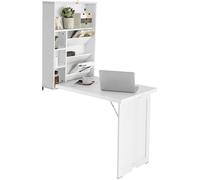 GOPLUS Bureau Mural Pliant, Bureau d'ordinateur Convertible, Bureau Suspendu, Bibliothèques de Rangement, Étagères Réglables