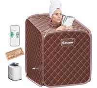 GOPLUS Cabine de Sauna Pliable 2L 1000W, Sauna à Vapeur Portable à Domicile avec Chaise Pliante, 10 Niveaux de Température, Marron