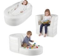 GOPLUS Canape Enfant Convertible 3 en 1, Canapé-Lit Enfant Pliable en Velours Cristal Doux avec Housse Amovible et Lavable, Oreiller, Chauffeuse pour Garçon, Filles, pour Salon, Chambre, Beige