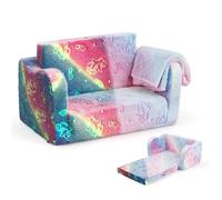 GOPLUS Canapé et Fauteuil Pliant 2 en 1 pour Enfants, Fauteuil avec Couverture Lumineuse dans Noir,Arc-en-Ciel Licorne
