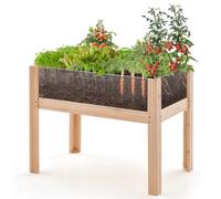 GOPLUS Carré Potager sur Pieds avec Panneau Acrylique, Lit de Jardin Surélevé en Bois de sapin, Capacité 50L, Trous de drainage, Plates-bandes Mobiles, pour légumes, Fruits, Herbes, Fleurs, 75x46x61cm