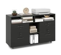 GOPLUS Cassion Bureau, Classeur Mobile avec Serrure, 4 Tiroirs pour Dossiers A4/Lettres, Porte-Imprimante Moderne à roulettes avec Étagère Réglable, Meuble Rangement Bureau,104 x 35 x 65,5CM (Noir)