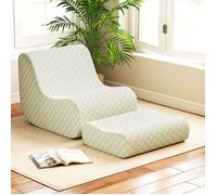 GOPLUS Chaise Pouf avec Ottoman,Chaise Paresseuse avec Remplissage en Mousse,Housse en Peluche Douce Lavable,Vert