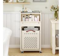 GOPLUS Chariot à Linge avec Roulettes, Panier à Linge 21L+30L à 3 Niveaux avec Panier Amovible, Compartiment Ouvert et 6 Crochets, Meuble à Vêtements Pliable en Plastique pour Salle de Bain