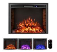 GOPLUS Cheminée Électrique 750W/1500W avec Écran Courbé, Effet Flamme 3 D & Réglable en 3 Couleurs, Minuteur 6H