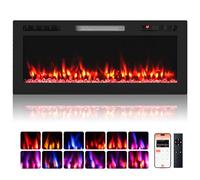 GOPLUS Cheminée Electrique avec Effet Flamme, Chauffage 750W/1500W avec Écran LED, 12 Couleurs de Flammes, Minuterie 12 H, Fausse Cheminée Montage Mural et Encastré, Télécommande pour Salon