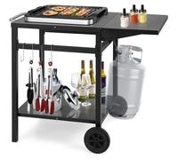 GOPLUS Desserte Chariot de Barbecue avec 2 Roues&Plateau Pliant&4 Crochets Métalliques&Poignée Latérale,95,5x55x75,5 CM,Noir