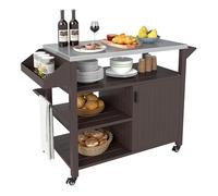 GOPLUS Desserte Exterieur Plancha à roulettes, Desserte Barbecue avec Plan de Travail en Acier INOX., Étagères, Porte-Épices & Porte-Serviette,Extérieur Jardin, BBQ,116x50x87CM (116x50x87CM)
