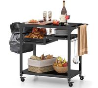 GOPLUS Desserte Jardin, Chariot de Barbecue avec 4 Roues,Desserte Extérieur pour Barbecue, Plancha avec 4 Crochets et Étagère, 111 x 50,5 x 93 cm,Charge 50KG